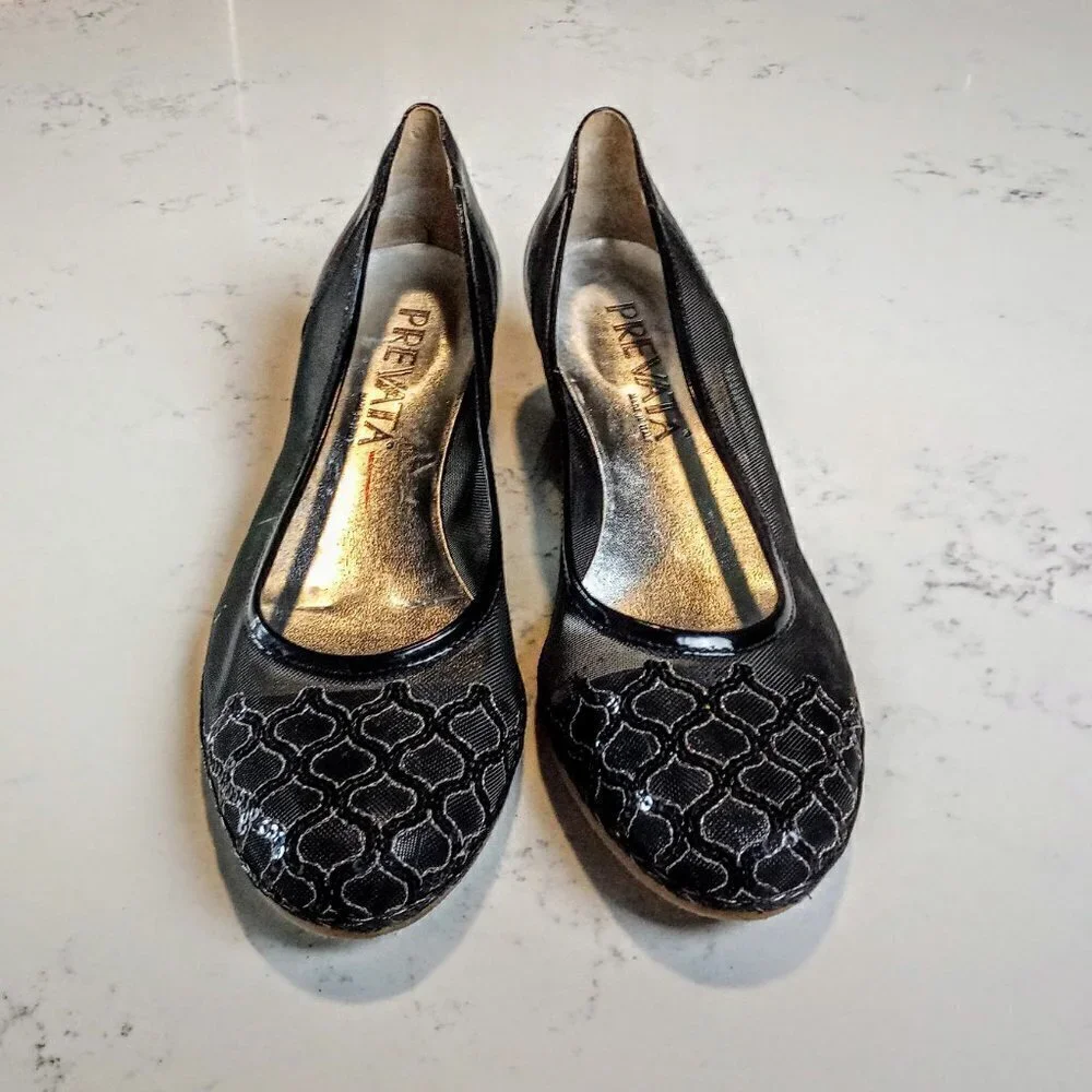 Prevata Black Embellished Mesh Italian Wedges 8B